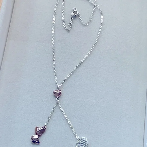 Silver & Rose Gold Tone Pendant Heart & Butterfly - Picture 3 of 8